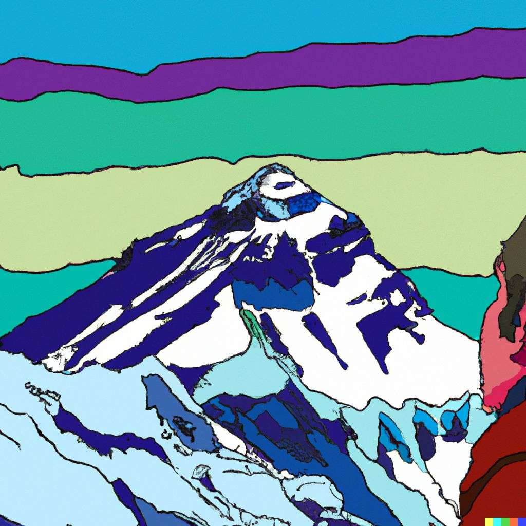 someone gazing at Mount Everest, pop art